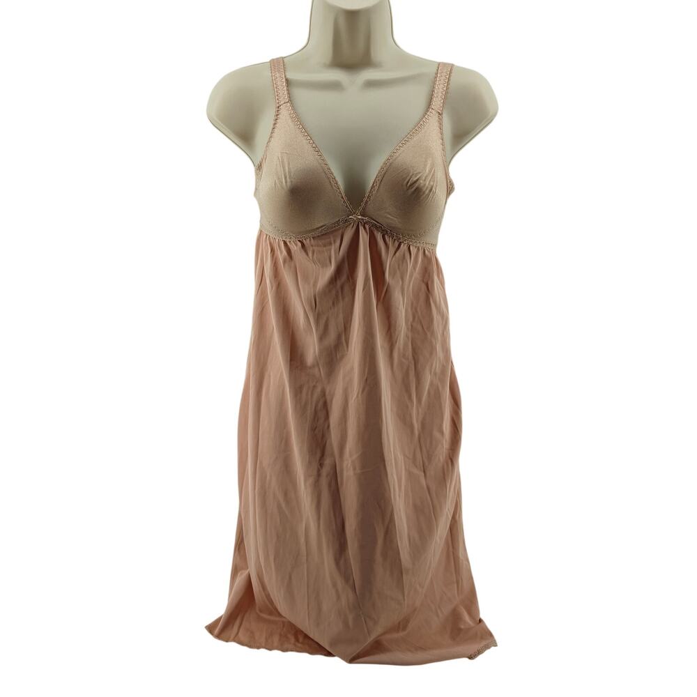 Vintage Olga Peachy Nude Full Slip Nightgown Womens 34B